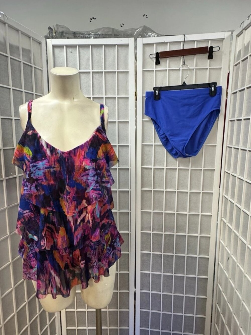 St.Tropez, Woman, Swimsuits 2 pieces, Blue-Multicolor, Size 16, Nylon, Spandex.!